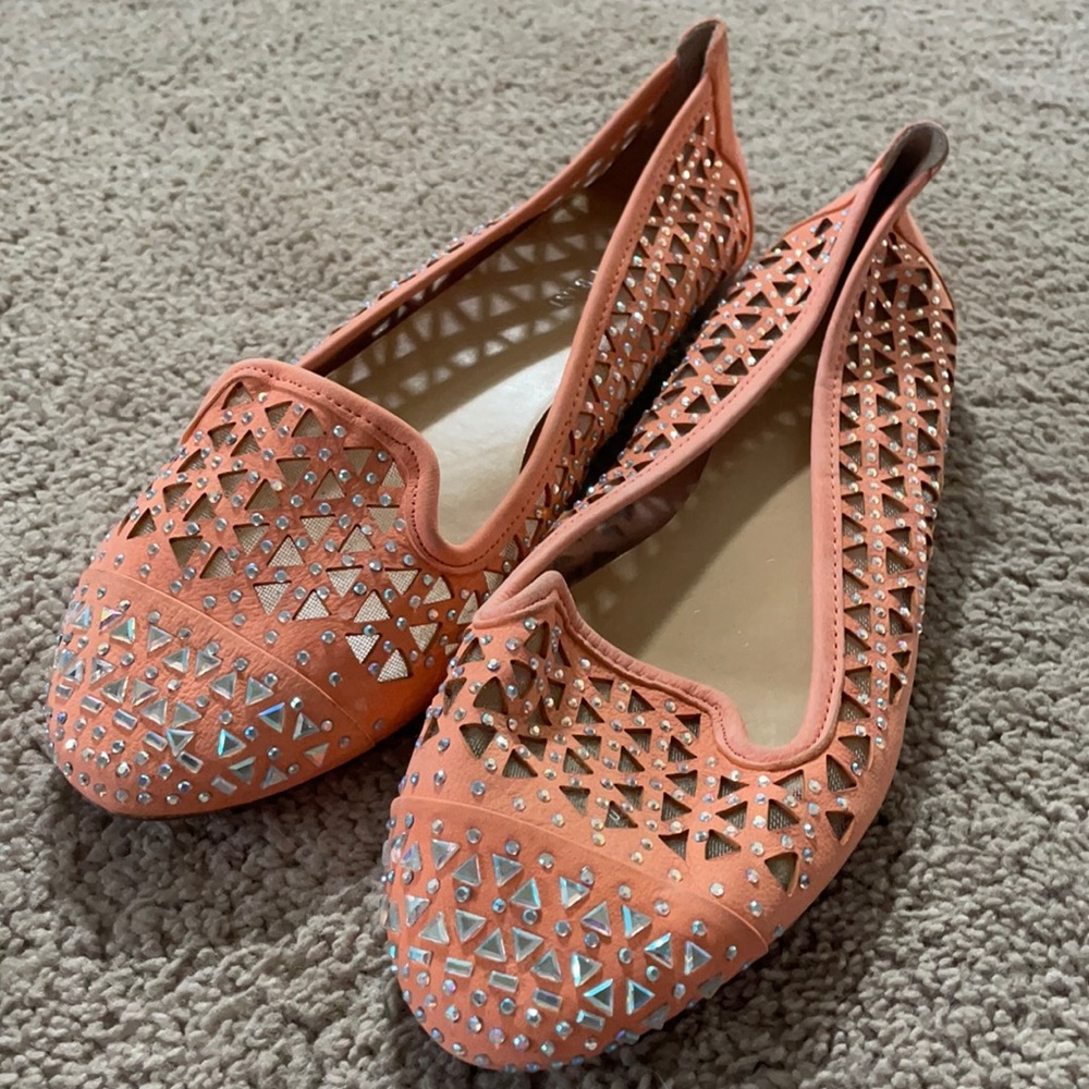 NWOT Gianni Bini Peach Sparkle Flats